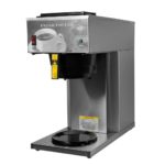 Angle view of stainless steel cabinet, one burner, pour-over AK-1 brewer