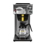 stainless steel cabinet, one burner, pour-over AK-1 brewer shown with a glass carafe