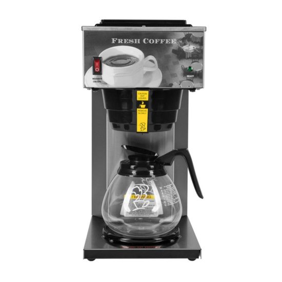 stainless steel cabinet, one burner, pour-over AK-1 brewer shown with a glass carafe