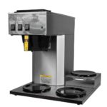 Angled view stainless steel cabinet, three burner, pour-over AK-3 Brewer