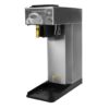 Angled view of steel cabinet, black plastic base, pour-over AK-AP brewer