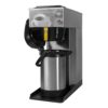 Angled view of stainless steel cabinet, black plastic base AKH-LD Brewer shown with Shurizjo Airpot