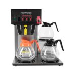 stainless steel cabinet, black plastic face plate, hot water faucet, three burners FC-3 Brewer, shown with glass carafes