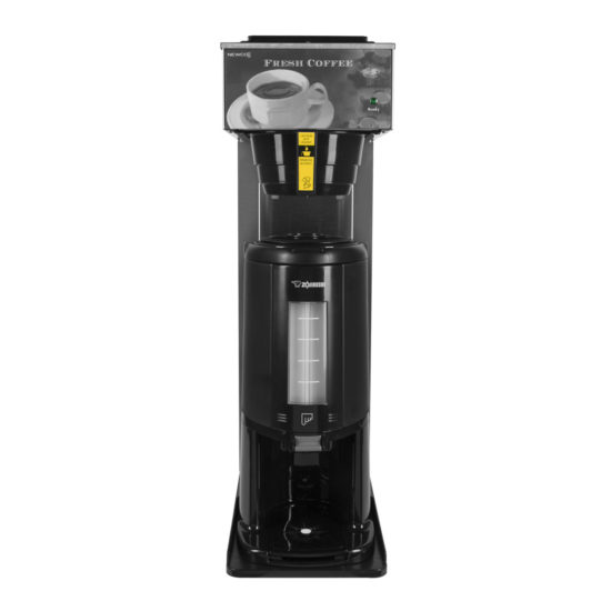 stainless steel cabinet, black plastic base AK-TD brewer, shown with Zojirushi tall dispenser