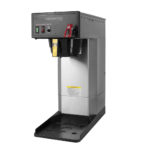 Angled view of stainless steel cabinet, black plastic base, hot water faucet FC-LD Brewer
