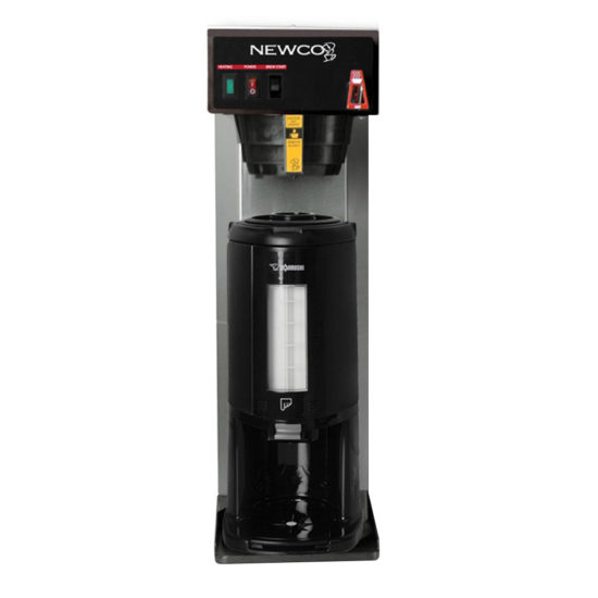 stainless steel cabinet, black plastic base, hot water faucet FC-TD Brewer shown with zojirushi tall dispenser