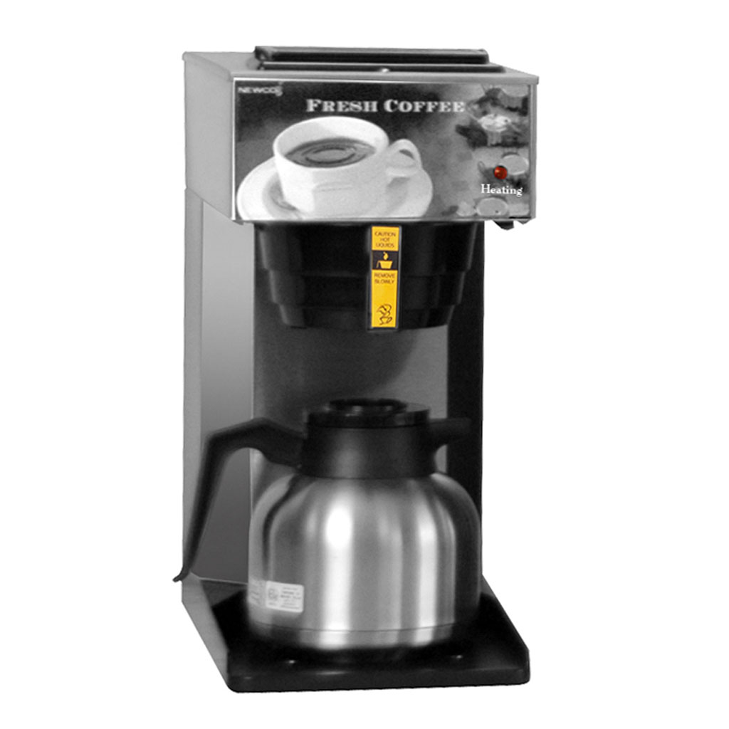 stainless steel cabinet, black plastic base AKH-TC brewer, shown with thermal butler carafe