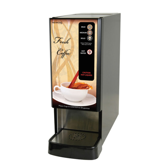black cabinet LCD-1 Hot Liquid Coffee dispenser with push and hold buttons