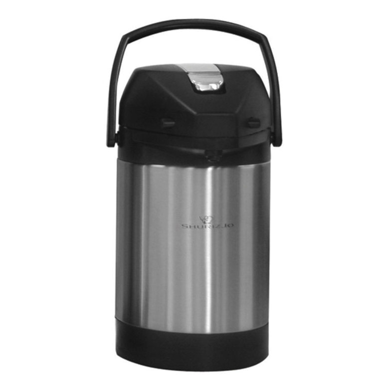 stainless steel lined vacuum insulated Shurizjo 2.0 LTR airpot with black plastic lid and handle