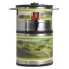 stainless steel Stackable 1.5 GAL. Tea Urn, stainless steel stand, and black plastic lid