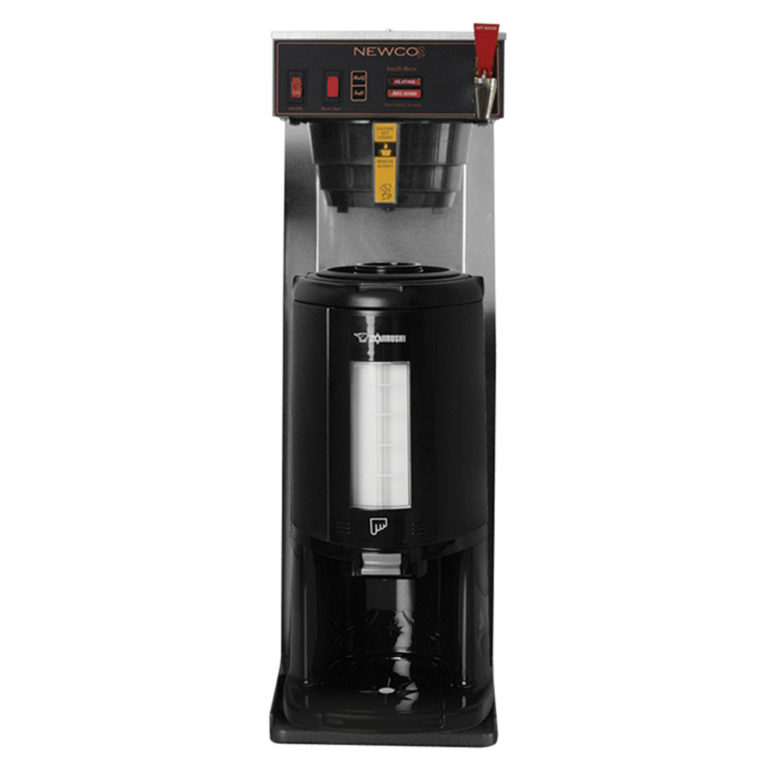 stainless steel cabinet black plastic base IA-TD brewer shown with tall zojirushi dispenser