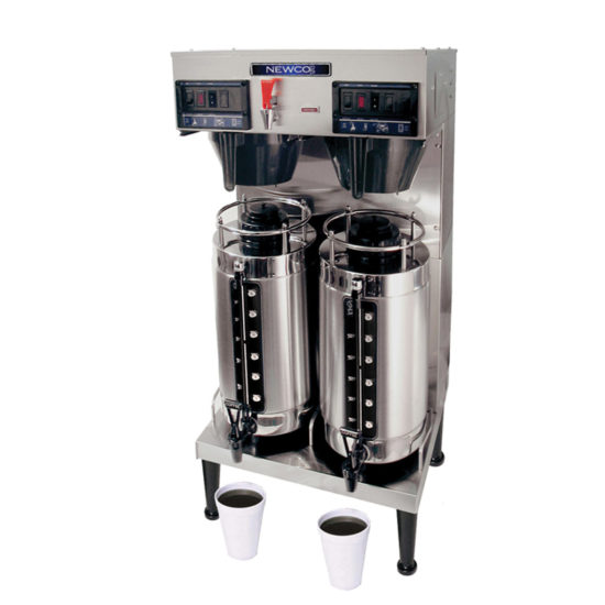 Dual GXDF-8D model, stainless steel cabinet, hot water faucet, shown with 2 gallon Econo servers.