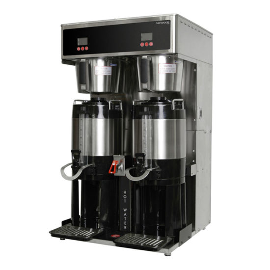 Side angle of Dual TVT Coffee brewer with two vaculator thermal servers