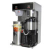 Side angle of Dual TVT Combo brewer with one vaculator thermal server and one three gallon round tea dispenser