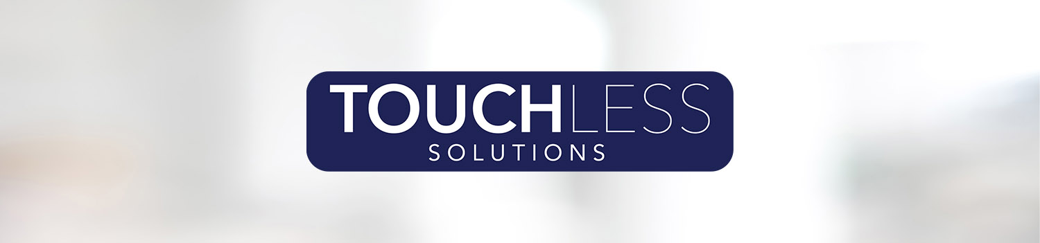 Blue banner with white lettering that reads "Touchless solutions"
