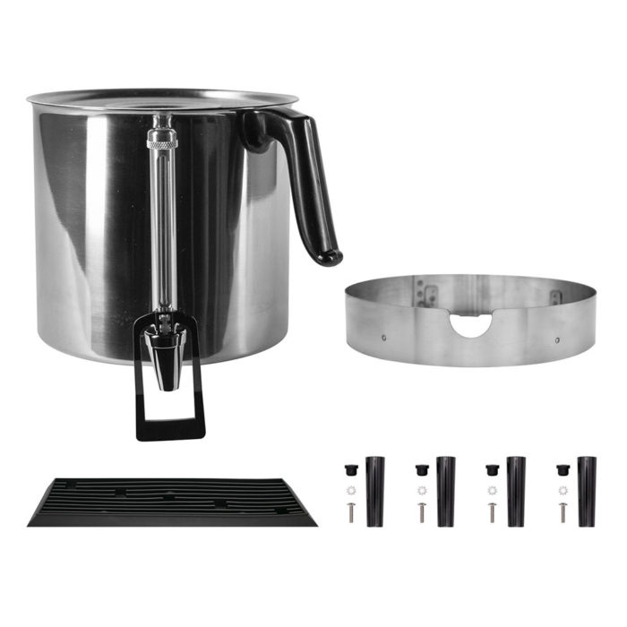 Stainless steel parts to adapt a coffee brewer for a touchless faucet.