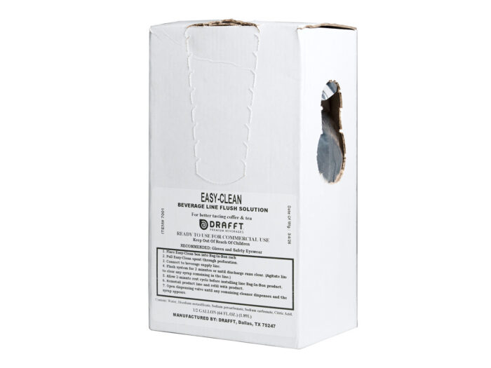 A white cardboard box with metallic bag inside, labeled "Easy Clean"